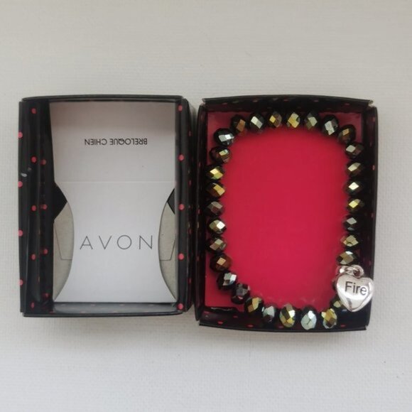 4/$25 AVON Metallic Beaded Bracelet Heart Charm - Picture 3 of 3